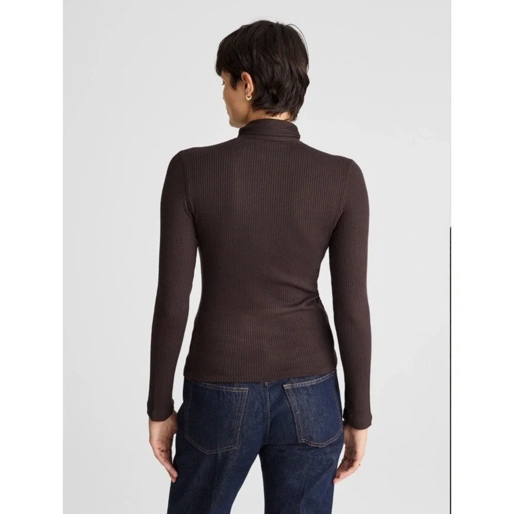 Madewell NWT Ribbed Turtleneck Long-Sleeve Tee Heather Cream Small Mock Neck